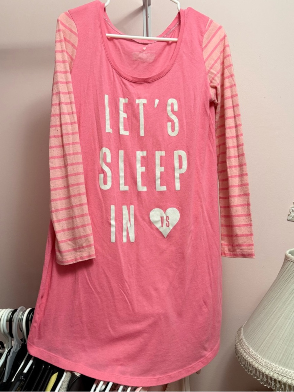 Pink 'LET'S SLEEP IN' Long Sleeve Nightshirt / Night Gown